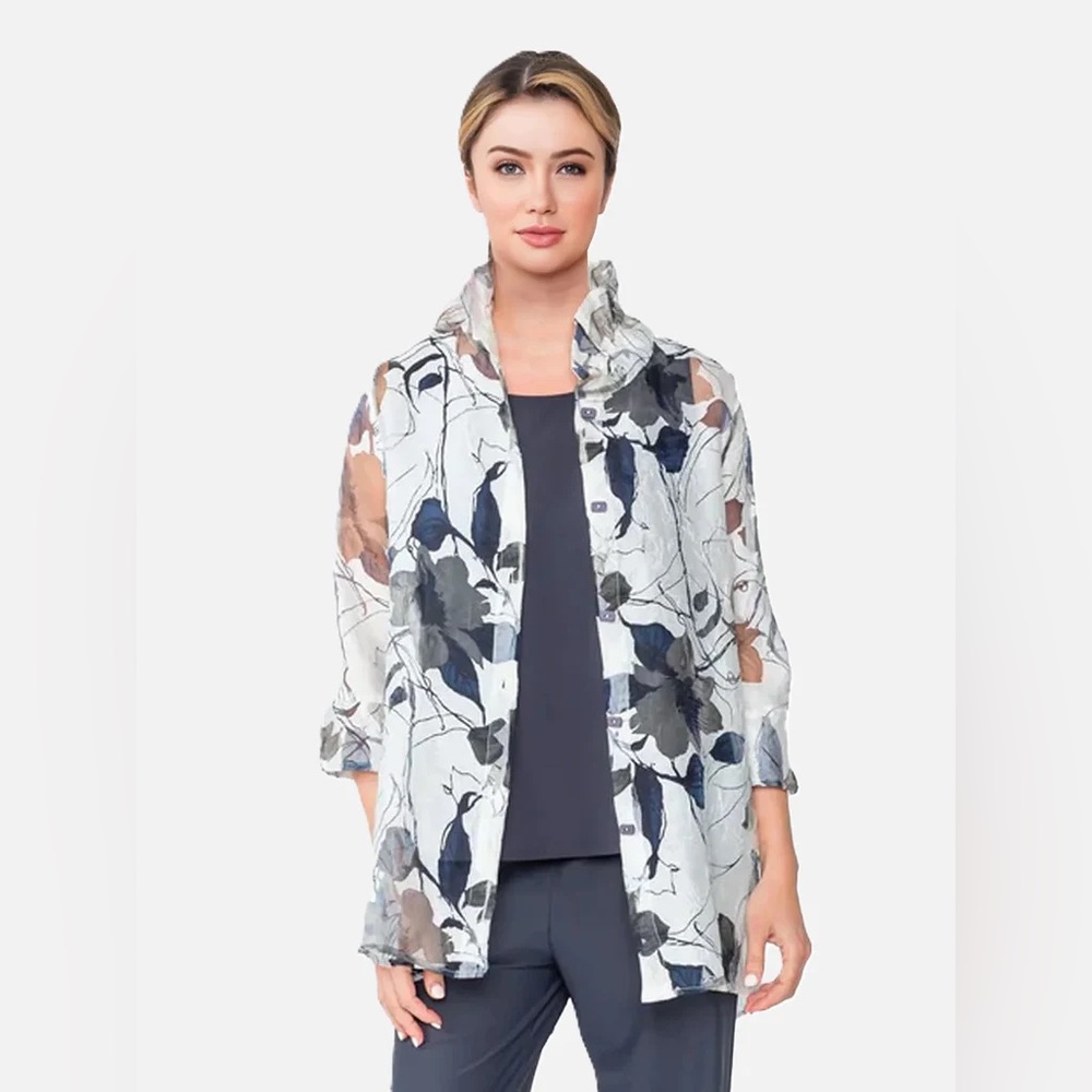 IC By Connie K Floral Burnout Button Front Jacket Cardigan Sweater Medium